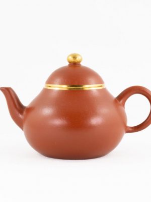Chinese Yixing Zhuni Teapot Ancient Style Pear Shape Gold Mounted