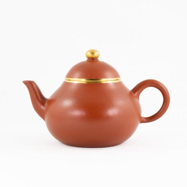 Chinese Yixing Zhuni Teapot Ancient Style Pear Shape Gold Mounted