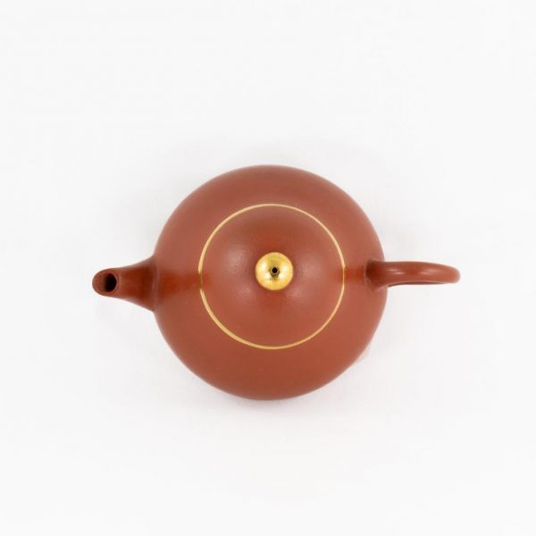 Chinese Yixing Zhuni Teapot Ancient Style Pear Shape Gold Mounted