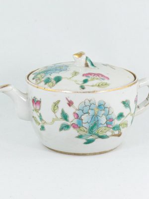 Chinese Antique Hand-Painted Famille-Rose Porcelain Teapot with Floral Design