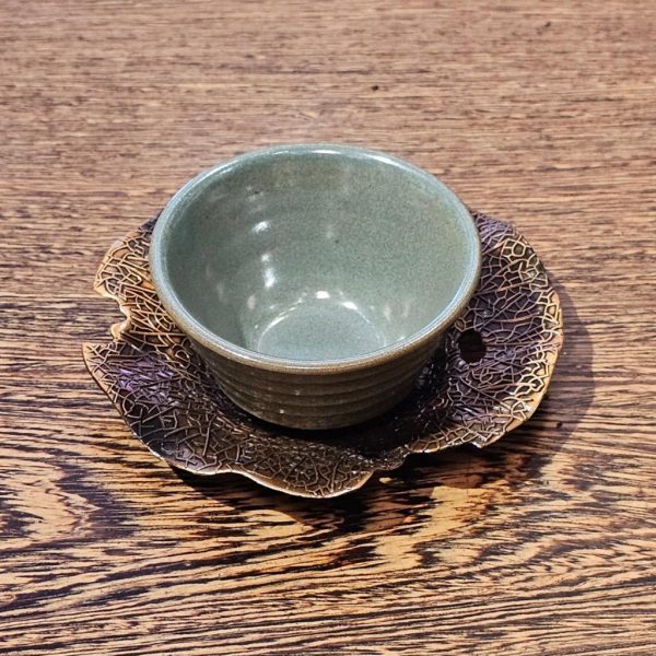 Lotus Flower Pattern Saucer Antique Style Reddish-Copper Brown