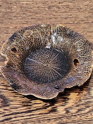 Lotus Flower Pattern Saucer Antique Style Reddish-Copper Brown