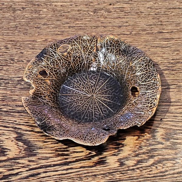 Lotus Flower Pattern Saucer Antique Style Reddish-Copper Brown
