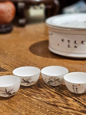 Vintage Miniature Porcelain Tea Cup  (Orchid and Plum Blossom)